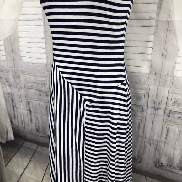 Michael Kors Small Dress Blue White Striped Asymmetrical Stretch Sleeveless NEW - Picture 4 of 8